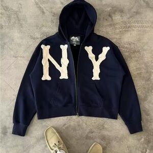 Navy Hoodie with Cream NY Letters